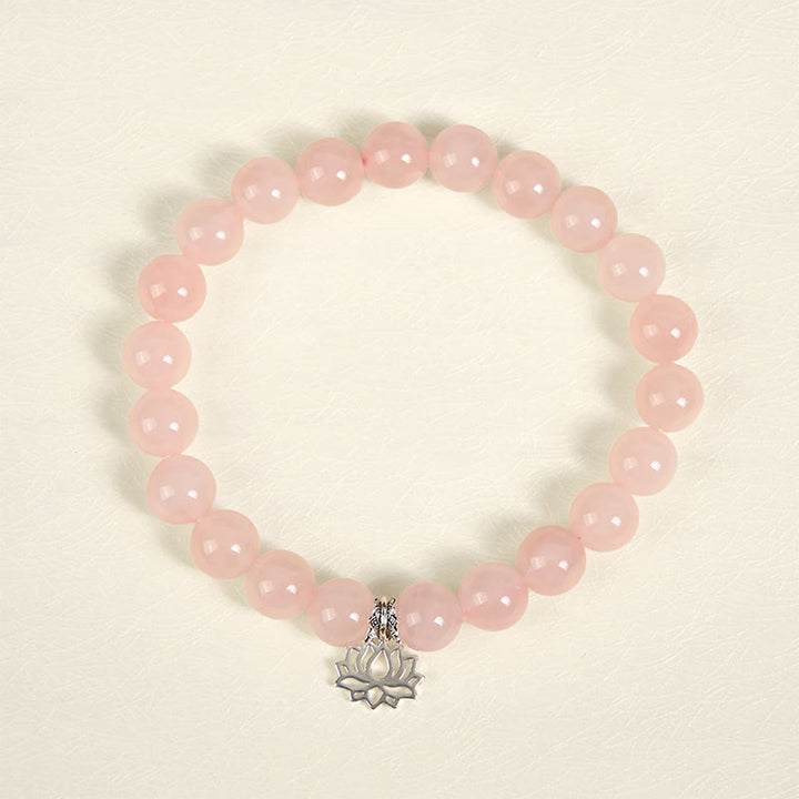 Buddha Stones 925 Sterling Silver Lotus Design Natural Pink Crystal Soothing Bracelet - image 2