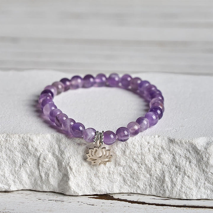 Buddha Stones 925 Sterling Silver Amethyst Lotus Design Natural Balance Bead Bracelet - 20cm - 6mm - image 10