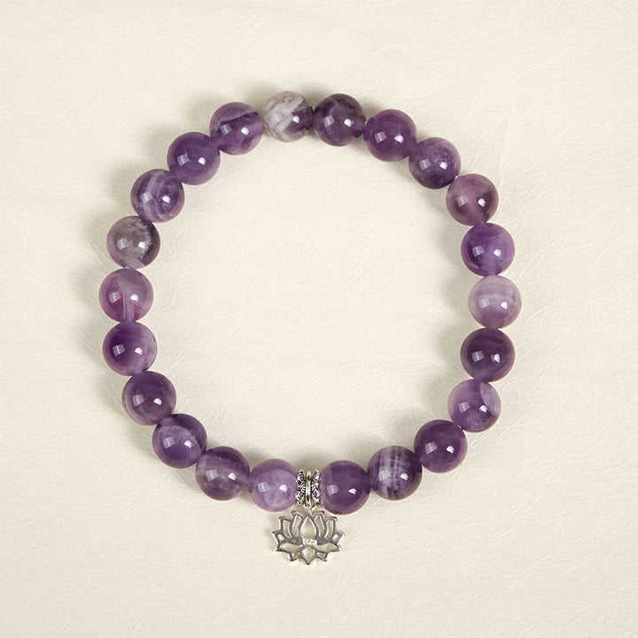 Buddha Stones 925 Sterling Silver Amethyst Lotus Design Natural Balance Bead Bracelet - image 2
