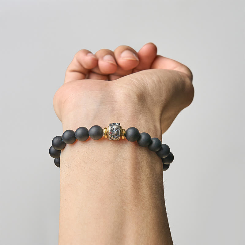 Buddha Stones Natural Frosted Black Onyx Buddha Face Protection Bracelet - image 5