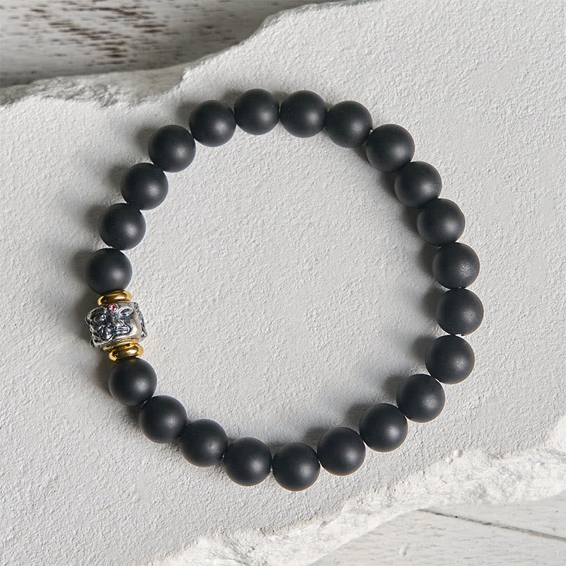 Buddha Stones Natural Frosted Black Onyx Buddha Face Support Bracelet - image 2