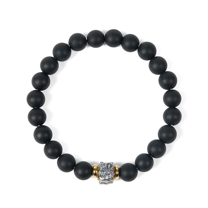Buddha Stones Natural Frosted Black Onyx Buddha Face Support Bracelet - image 6