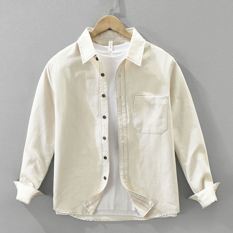Buddha Stones Commute Buttons Long Sleeve Plain Shirt Men Clothing With Pocket - Beige - US/UK/AU42，EU52 (3XL) - image 4