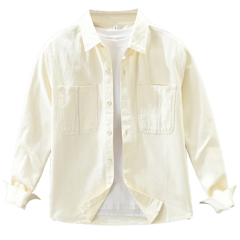Buddha Stones Spring Commute Buttons Long Sleeve Shirt Men Cotton Clothing With Pockets - image 13