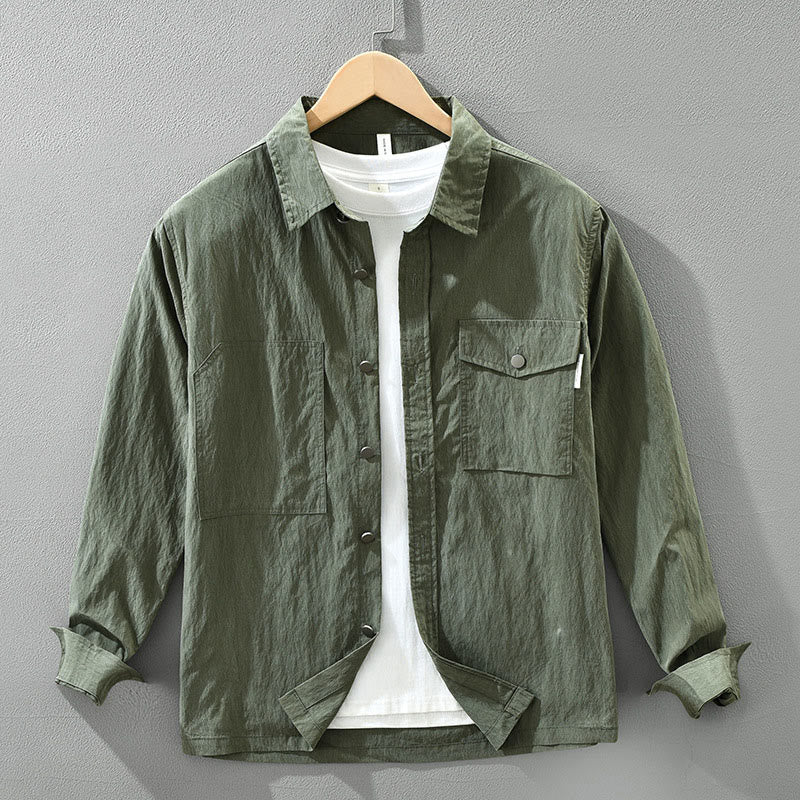 Buddha Stones Daily Long Sleeve Buttons Simple Design Men's Shirt With Pockets - DarkGreen - US/UK/AU42，EU52 (3XL) - image 0