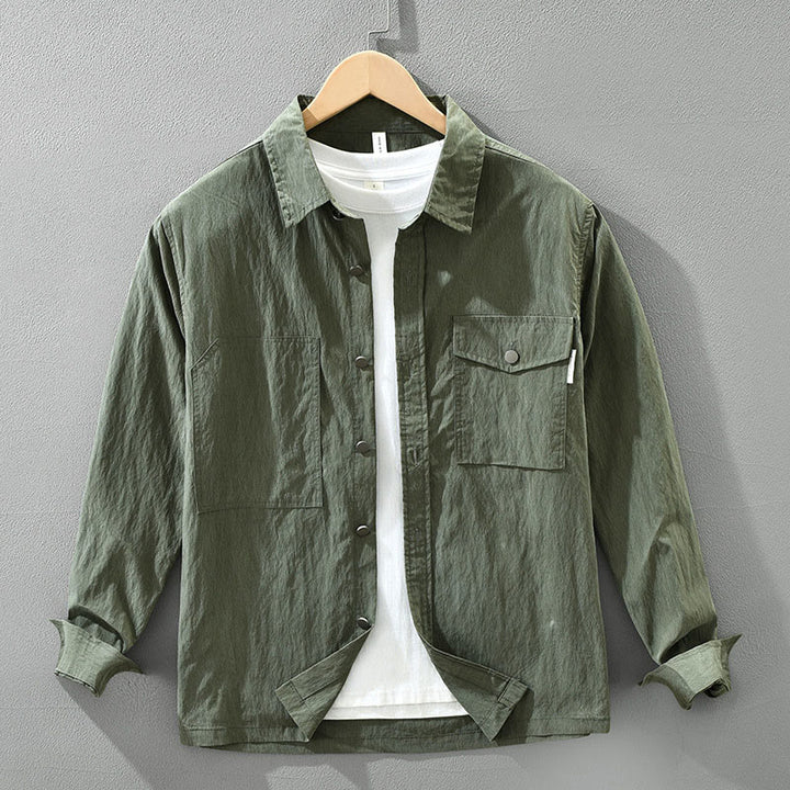 Buddha Stones Daily Long Sleeve Buttons Simple Design Men's Shirt With Pockets - DarkGreen - US/UK/AU42，EU52 (3XL) - image 0