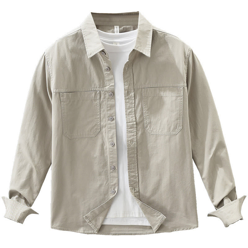 Buddha Stones Daily Plain Buttons Design Men's Long Sleeve Pure Cotton Shirt With Pockets - image 14