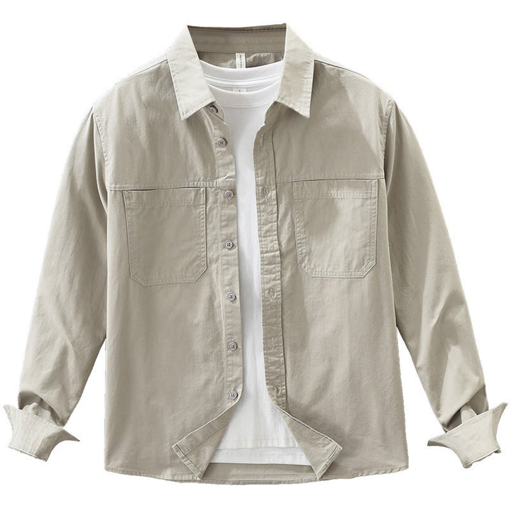 Buddha Stones Daily Plain Buttons Design Men's Long Sleeve Pure Cotton Shirt With Pockets - image 14