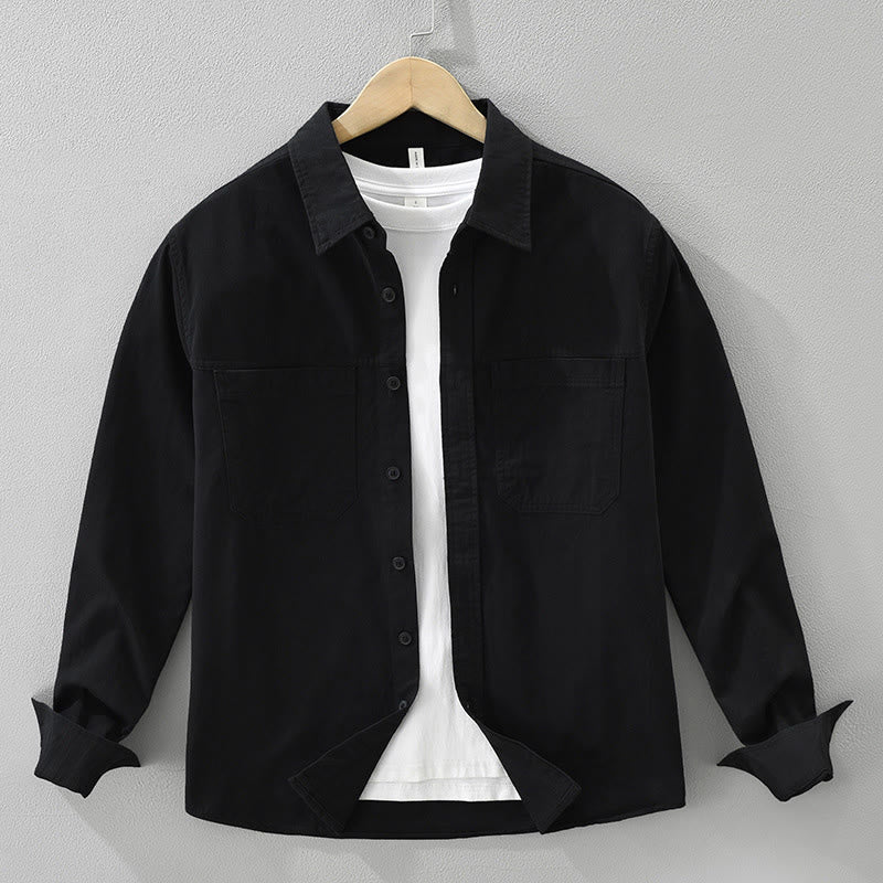 Buddha Stones Daily Plain Buttons Design Men's Long Sleeve Pure Cotton Shirt With Pockets - Black - US/UK/AU42，EU52 (3XL) - image 15