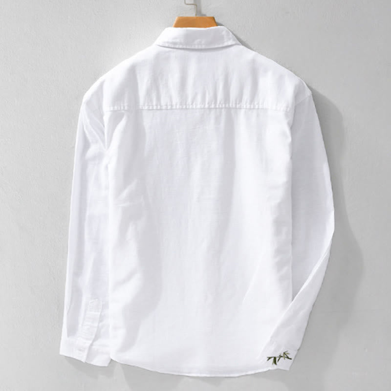 Buddha Stones Embroidery Leaves Pattern Men's Long Sleeve Cotton Linen Shirt - image 7