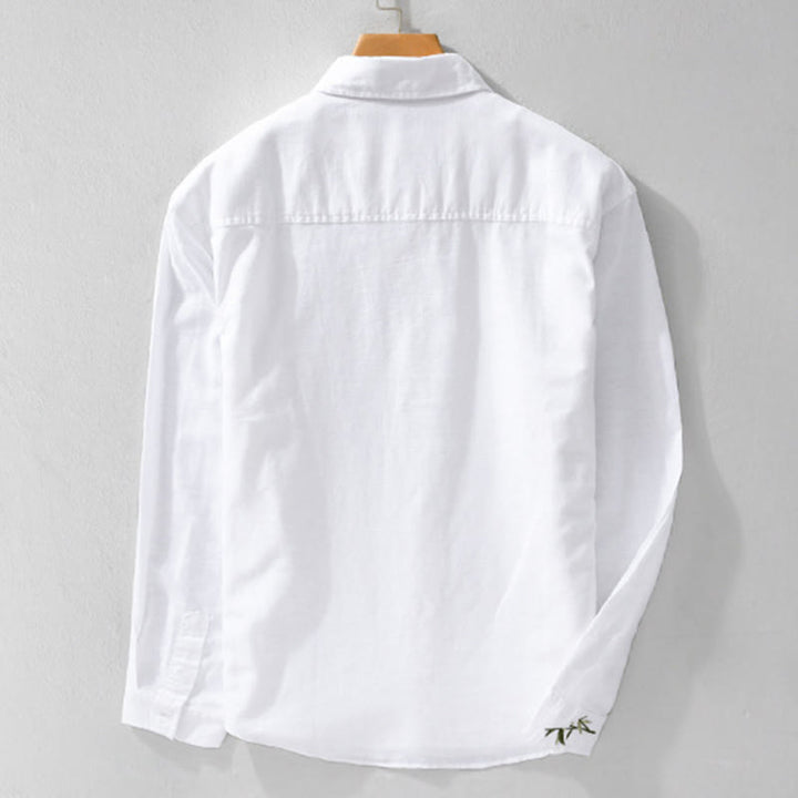 Buddha Stones Embroidery Leaves Pattern Men's Long Sleeve Cotton Linen Shirt - image 7