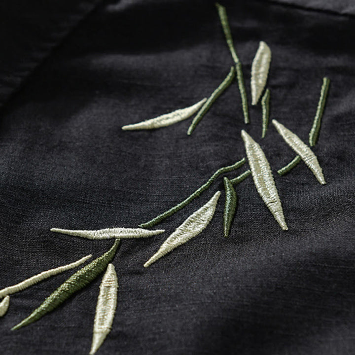 Buddha Stones Embroidery Leaves Pattern Men's Long Sleeve Cotton Linen Shirt - image 2