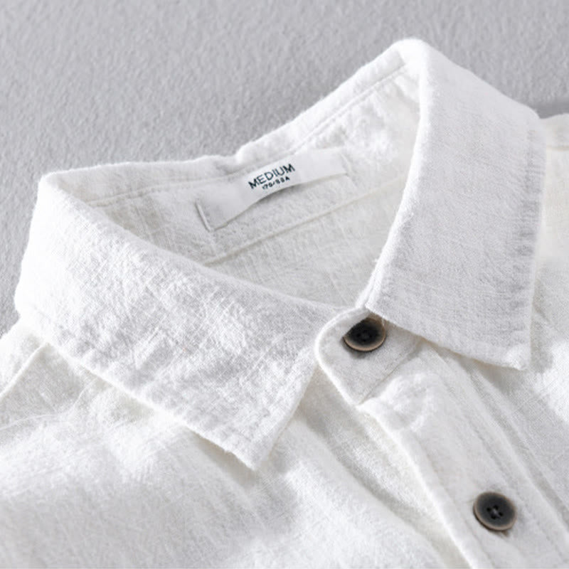 Buddha Stones Men's Pure Color Lapel Buttons Simple Design Ramie Cotton Long Sleeve Shirt - image 12