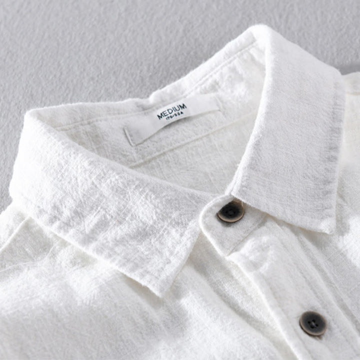 Buddha Stones Men's Pure Color Lapel Buttons Simple Design Ramie Cotton Long Sleeve Shirt - image 12