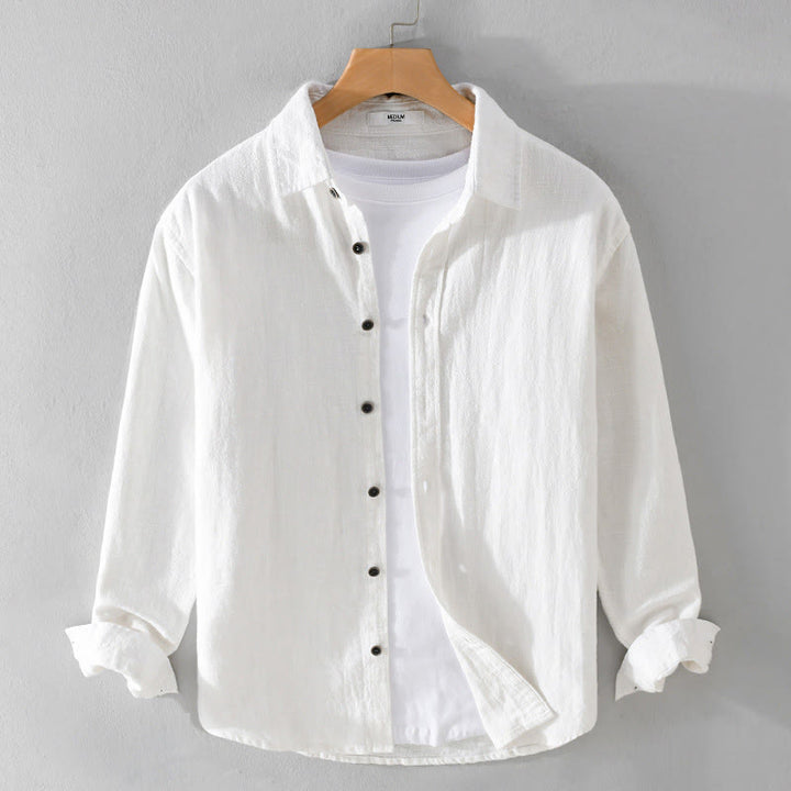 Buddha Stones Men's Pure Color Lapel Buttons Simple Design Ramie Cotton Long Sleeve Shirt - White - US/UK/AU42，EU52 (3XL) - image 11