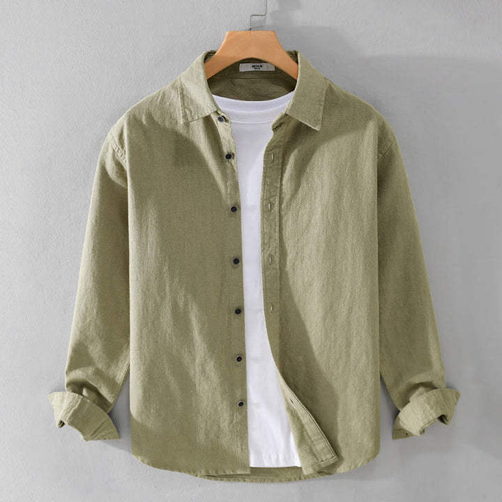 Buddha Stones Men's Pure Color Lapel Buttons Simple Design Ramie Cotton Long Sleeve Shirt - DarkKhaki - US/UK/AU42，EU52 (3XL) - image 17