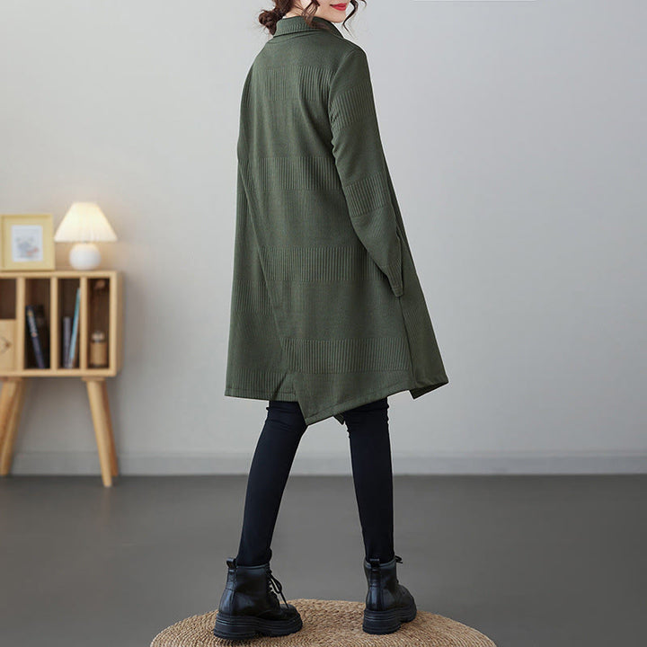 Buddha Stones Winter Irregular Hem Design Mock Neck Long Sleeve Midi Dress With Pockets - image 1