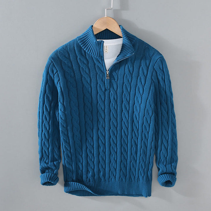 Buddha Stones Winter Textured High Neck Zipper Design Men's Long Sleeve Cotton Sweater - SteelBlue - US/UK/AU42，EU52 (3XL) - image 14