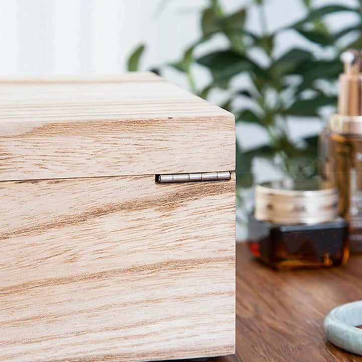 Buddha Stones Retro Beige Wooden Jewelry Box Two-Layer Jewelry Storage Box With Mirror - image 10