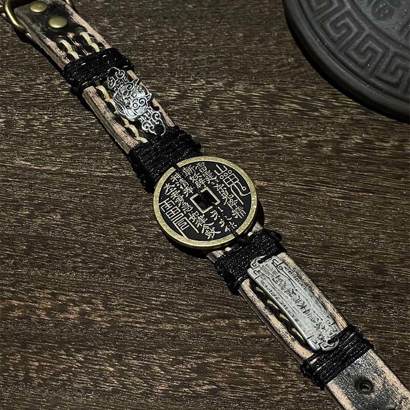 Buddha Stones Pixiu Mountain Ghosts Spend Money Luck Leather Watch Band Bracelet  - image 3