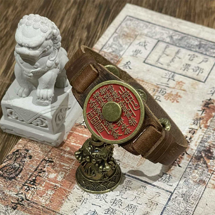 Buddha Stones Cinnabar Mountain Ghosts Spend Money Blessing Leather Watch Band Bracelet  - Mountain Ghosts Spend Money & Cinnabar (Wrist Circumference: 15-18cm) - image 0