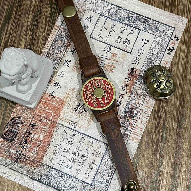 Buddha Stones Cinnabar Mountain Ghosts Spend Money Blessing Leather Watch Band Bracelet  - image 3
