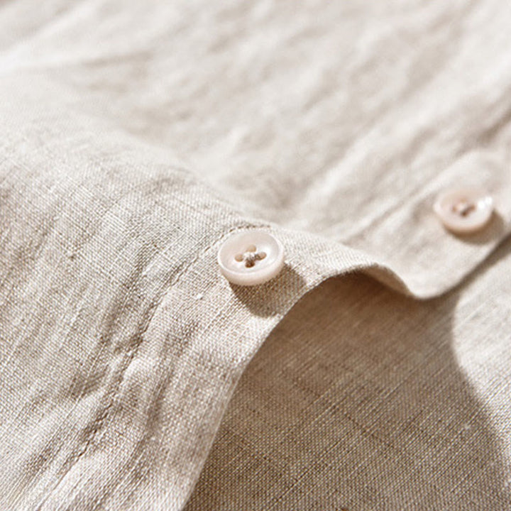 Buddha Stones Simple Fall Long Sleeve Buttons Design Linen Men's Shirts - image 5