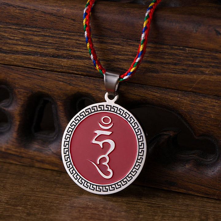 Buddha Stones Om Hum Sanskrit Titanium Steel Luck Colored Rope Necklace Pendant - image 8