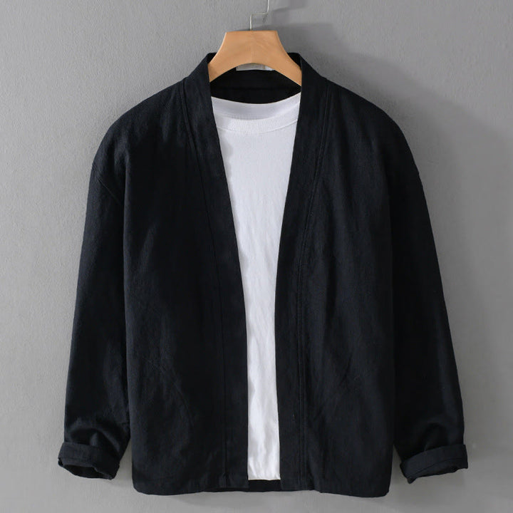 Buddha Stones Simple Long Sleeve Open Front Ramie Cotton Men's Shirts With Pockets - Black - US/UK/AU42，EU52 (3XL) - image 11