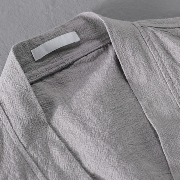 Buddha Stones Simple Long Sleeve Open Front Ramie Cotton Men's Shirts With Pockets - image 4