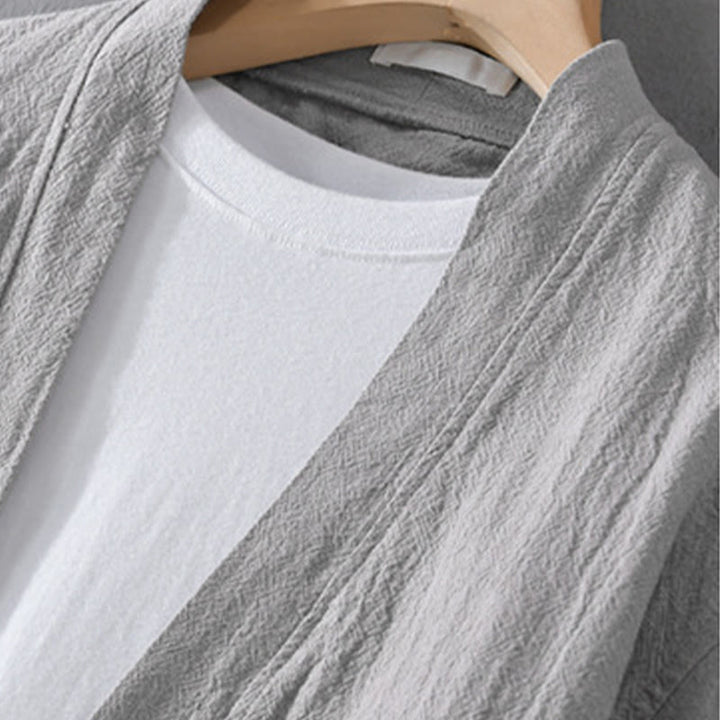 Buddha Stones Simple Long Sleeve Open Front Ramie Cotton Men's Shirts With Pockets - image 5