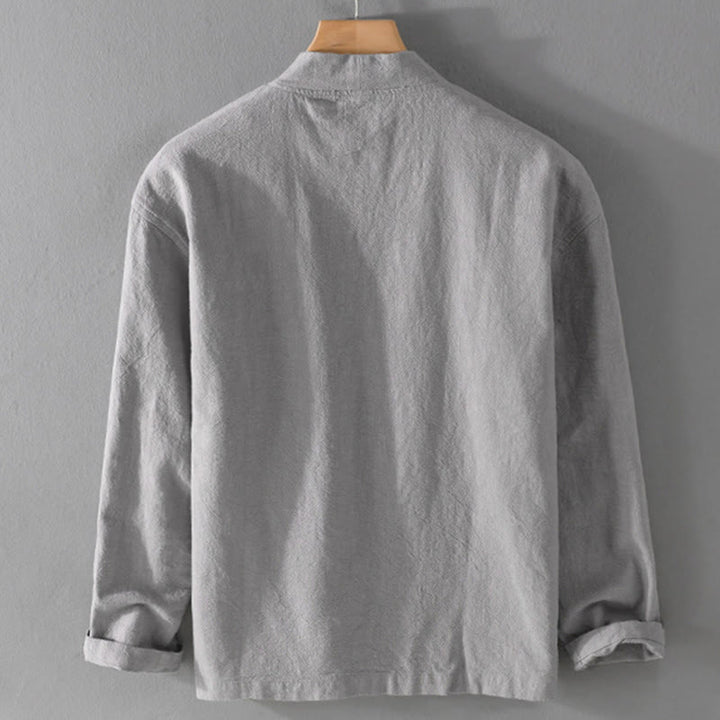 Buddha Stones Simple Long Sleeve Open Front Ramie Cotton Men's Shirts With Pockets - image 2