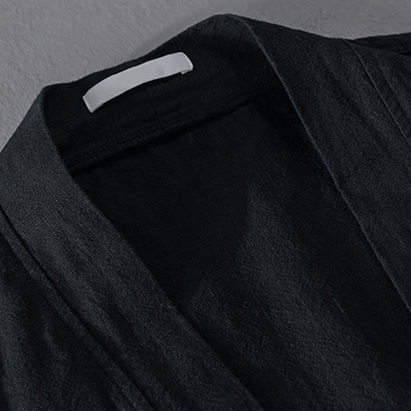 Buddha Stones Simple Long Sleeve Open Front Ramie Cotton Men's Shirts With Pockets - image 13