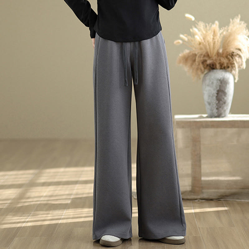 Buddha Stones Casual Plain Cotton Women's Wide Leg Pants With Pockets - DimGray - US8-10，UK/AU12-14，EU40-42 (2XL) - image 16