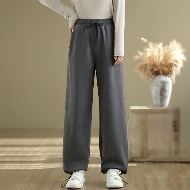 Buddha Stones Casual Rope Women's Cotton Straight-leg Pants With Pockets - DimGray - US8-10，UK/AU12-14，EU40-42 (2XL) - image 0