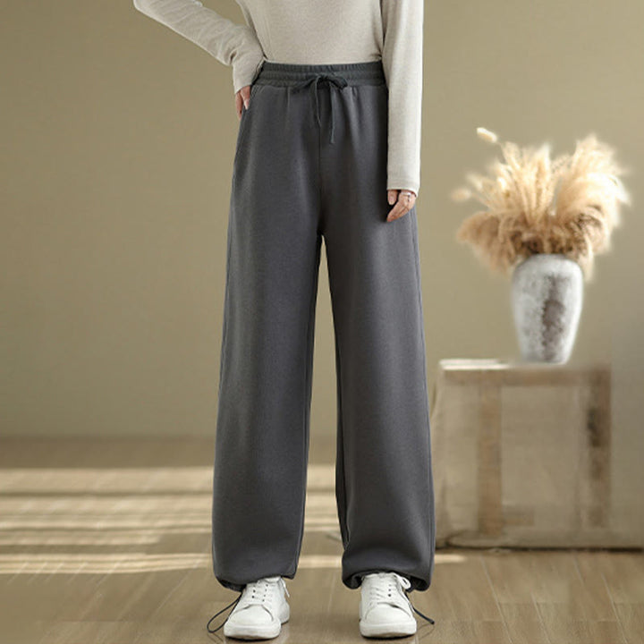 Buddha Stones Casual Rope Women's Cotton Straight-leg Pants With Pockets - DimGray - US8-10，UK/AU12-14，EU40-42 (2XL) - image 0