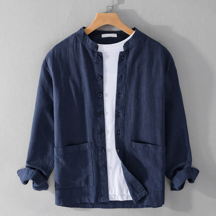 Buddha Stones Solid Long Sleeve Button Down Ramie Cotton Men's Shirts With Pockets - SteelBlue - US/UK/AU42，EU52 (3XL) - image 19