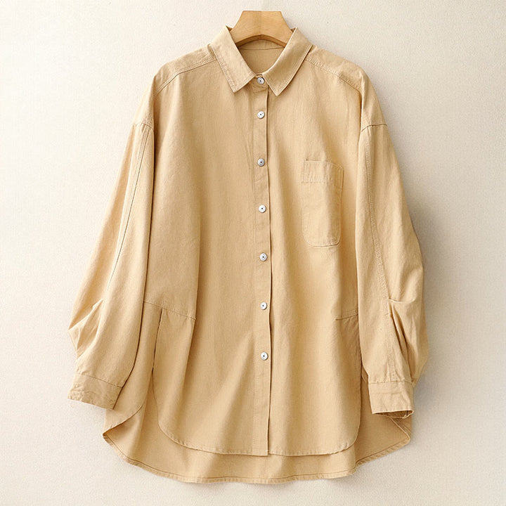 Buddha Stones Casual Women's Stand Collar Long Sleeve Design Plain Cotton Shirt - Goldenrod - US14，UK/AU18，EU46 (2XL) - image 0