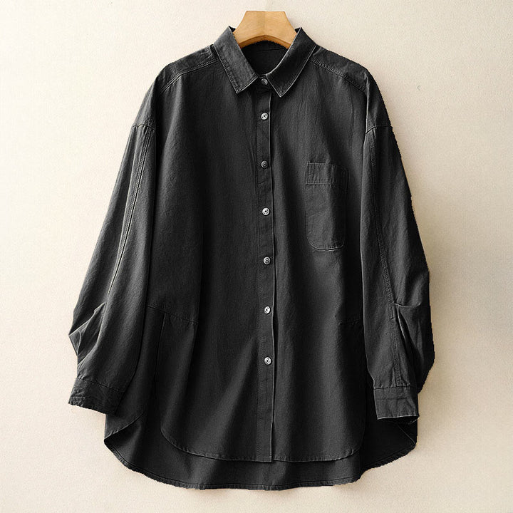 Buddha Stones Casual Women's Stand Collar Long Sleeve Design Plain Cotton Shirt - Black - US14，UK/AU18，EU46 (2XL) - image 15