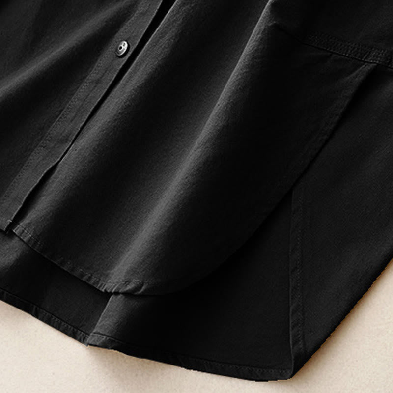 Buddha Stones Casual Women's Stand Collar Long Sleeve Design Plain Cotton Shirt - image 18