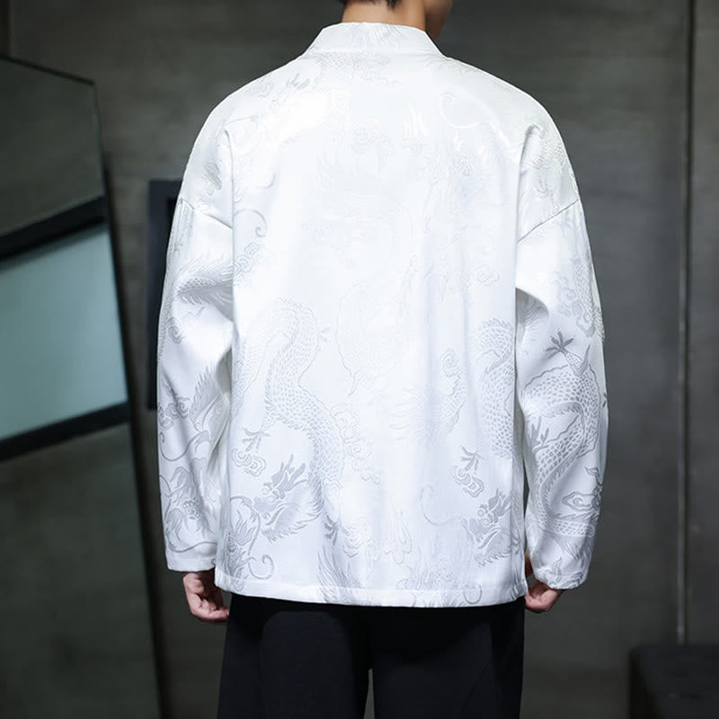 Buddha Stones Frog-Button Dragon Jacquard Stand Collar Long Sleeve Tang Suit Men's Shirt - image 14