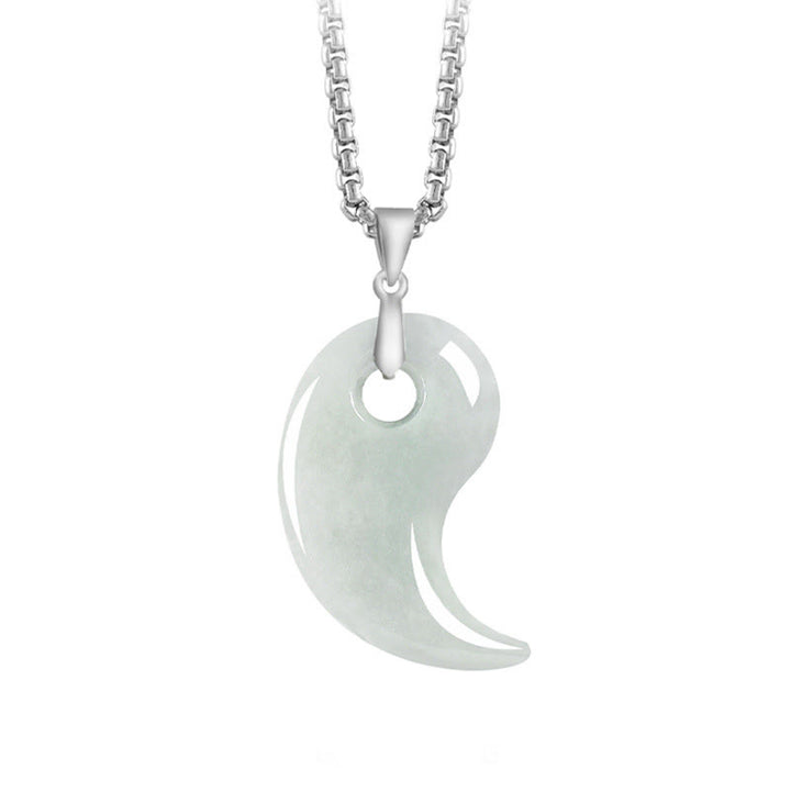 Buddha Stones Teardrop Design Jade Titanium Steel Chain Necklace Luck Pendant - Azure - Jade - image 7