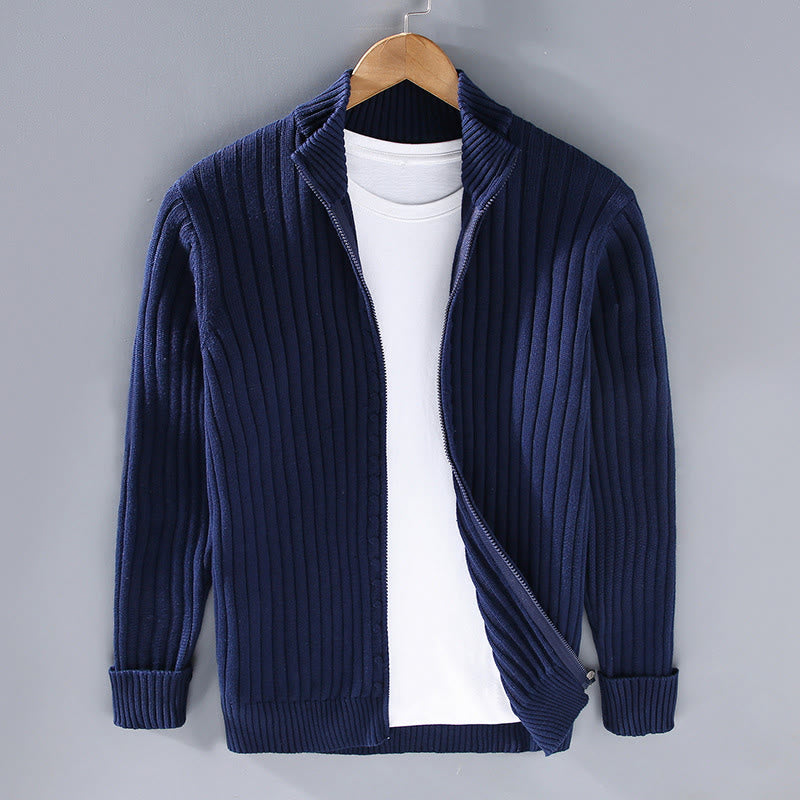 Buddha Stones Spring Plain Zipper Design Cotton Men's Long Sleeve Mock Neck Jacket - MidnightBlue - US/UK/AU42，EU52 (3XL) - image 11