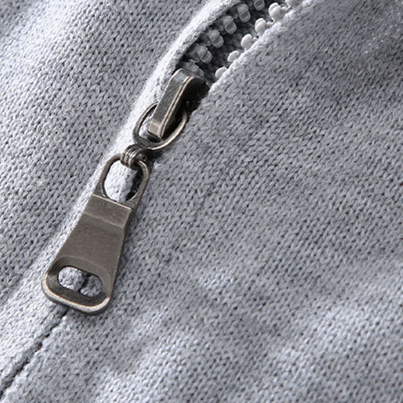 Buddha Stones Plain Zipper Ribbed Bottom Hem Design Men's Long Sleeve Cotton Jacket - image 3