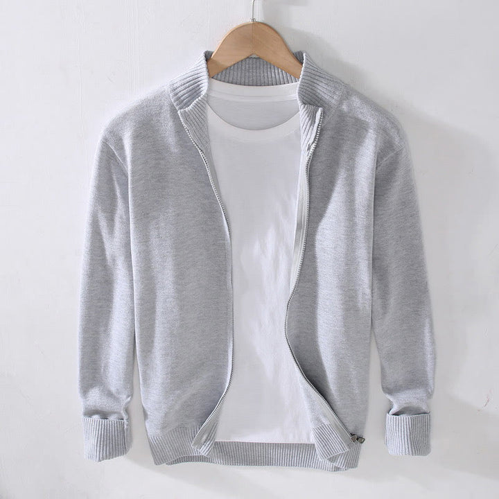 Buddha Stones Plain Zipper Ribbed Bottom Hem Design Men's Long Sleeve Cotton Jacket - Gainsboro - US/UK/AU42，EU52 (3XL) - image 0