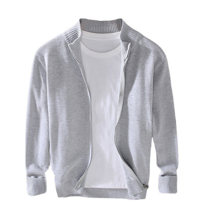 Buddha Stones Plain Zipper Ribbed Bottom Hem Design Men's Long Sleeve Cotton Jacket - image 10