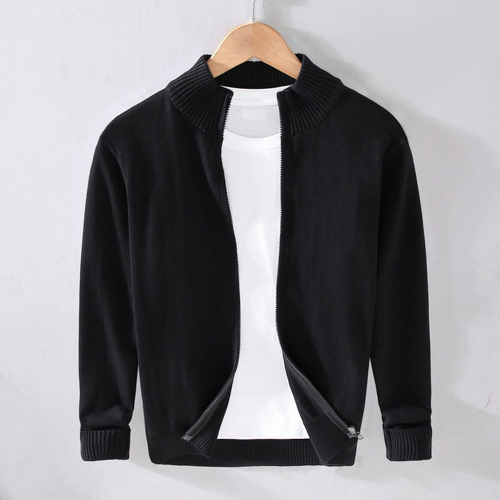 Buddha Stones Plain Zipper Ribbed Bottom Hem Design Men's Long Sleeve Cotton Jacket - Black - US/UK/AU42，EU52 (3XL) - image 13