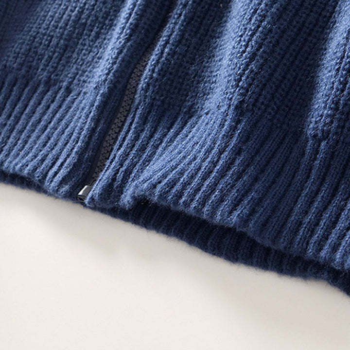 Buddha Stones Winter Solid Color Zipper Knit Cardigan Men's Long Sleeve Cotton Jacket With Pockets - image 4