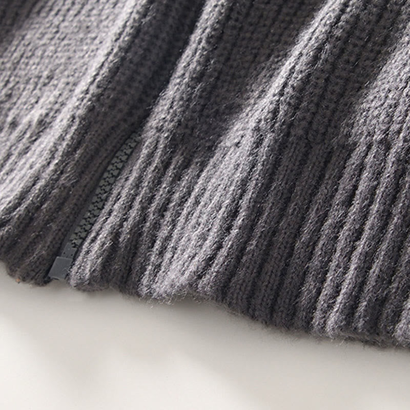 Buddha Stones Winter Solid Color Zipper Knit Cardigan Men's Long Sleeve Cotton Jacket With Pockets - image 11