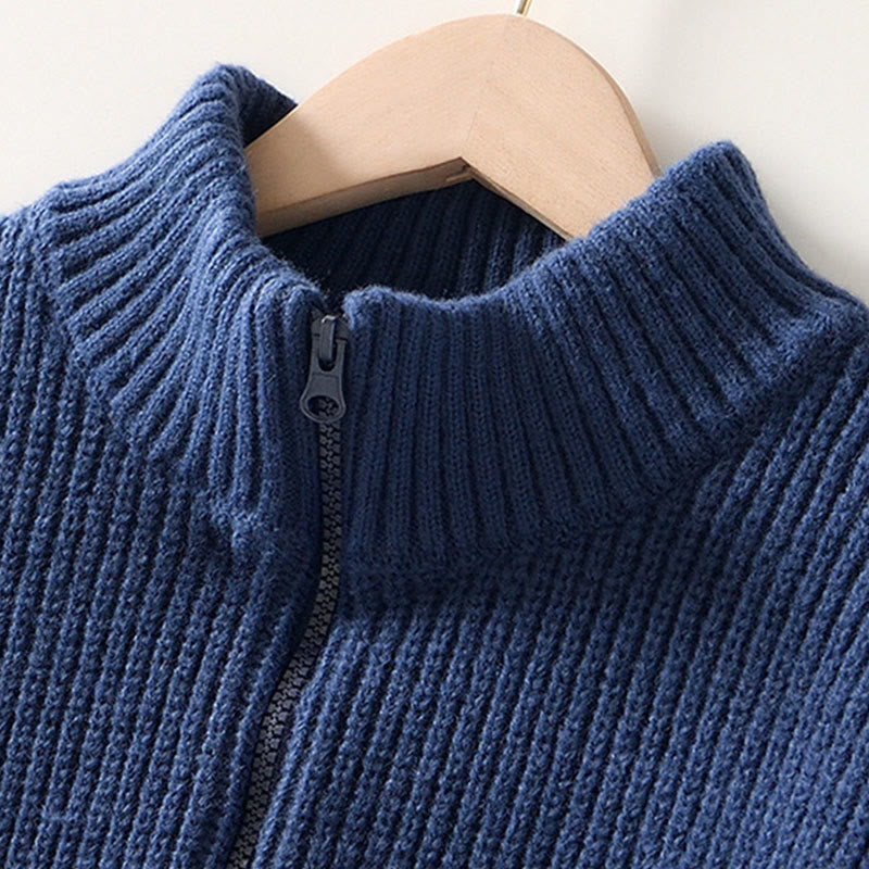 Buddha Stones Winter Solid Color Zipper Knit Cardigan Men's Long Sleeve Cotton Jacket With Pockets - image 1